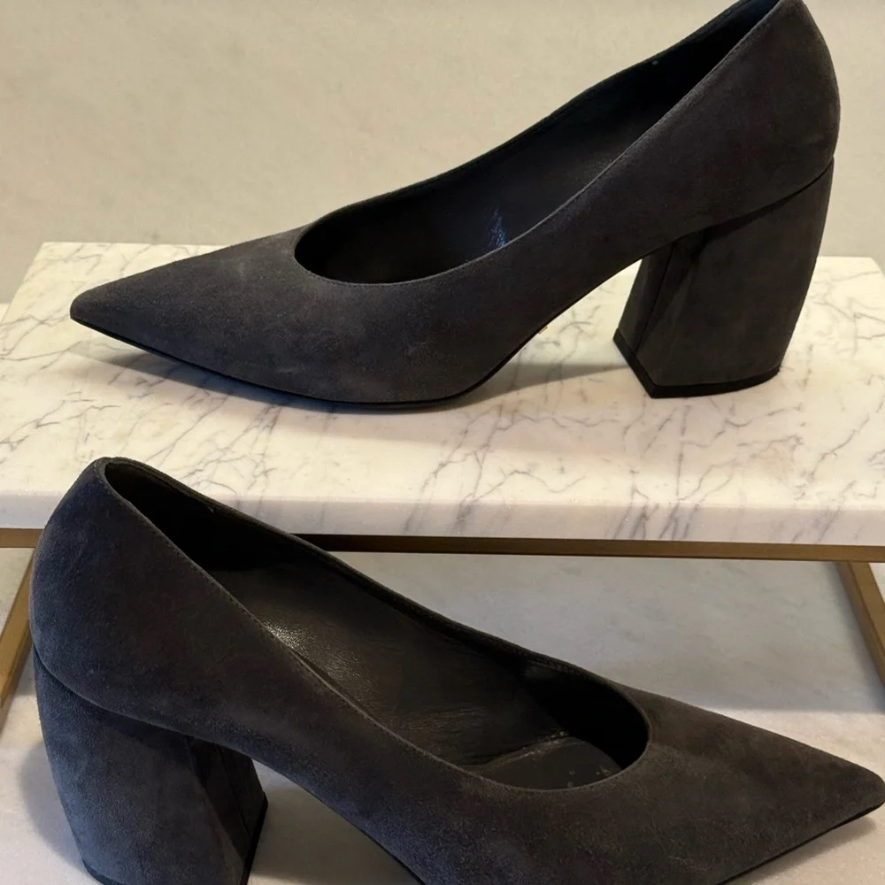 Prada Suede Block Heel Pumps Gray | Made in Italy | Size 39 - Picture 7 of 10